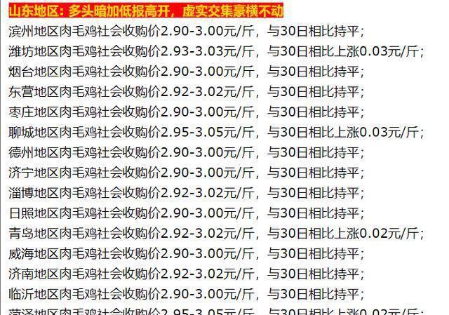 今日山东毛鸡最新价格